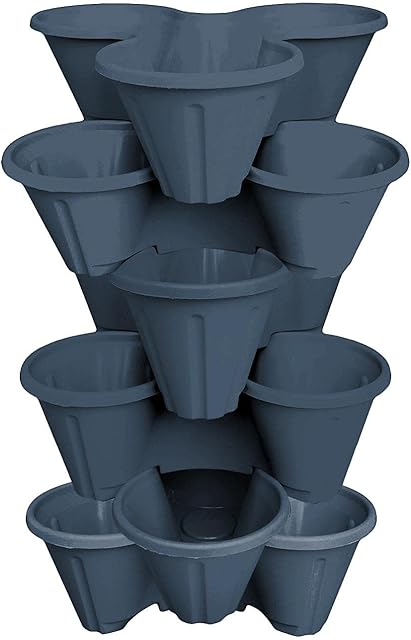 simpahome 6 x Strawberry Planter Trio 3 Pot Tri-Pot Stacking Pot for Herb Flower Bedding Indoor Ourdoor Garden - ECO Blue