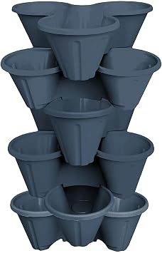 Simpahome 6 x Strawberry Planter Trio 3 Pot Tri-Pot Stacking for Herb Flower Bedding Indoor Outdoor Garden - ECO Blue