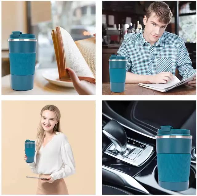 Image of YELONA Aqua Blue 380 ML Insulated Stainless Steel Coffee Tea Tumbler for Hot Cold Beverages Portable Travel Mug Leak Proof Sipper Lock Lid Thermos Multipurpose for Home Office Gifts