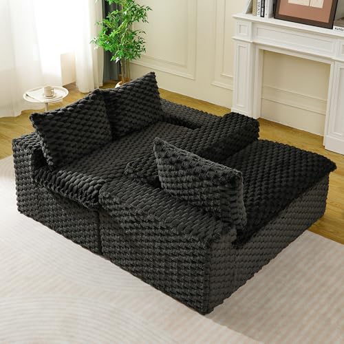 Image of KEIKI 120 inch Modular Boneless Couch Full Chaise for Living Room, 4-Seater Sectional Couches for Living Room Furniture, Deep Seat Modular Cloud Sofa Bed for Apartment Bedroom Pet Friendly, Black