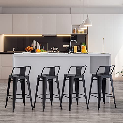 Apeaka 26 Inch Metal Bar Stools Set Of 4 Modern Counter Height Stools With Backs Low Back Bar Chairs For Indoor Outdoor Matte Black #TOP3