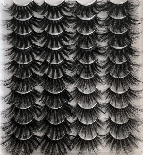 Faux Mink Lashes 25mm 6D Natural Long Fluffy Mink Fur False Eyelashes Cat-Eye Wispy Lashes Volume 20 pairs