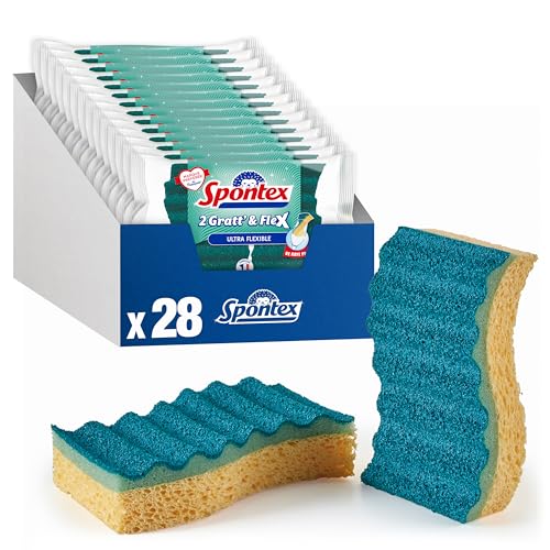 Spontex Éponge Gratt & Flex | pour Vaisselle, Salle de Bain et Résidus de Cuisine | Lot de 28 (14 x 2)