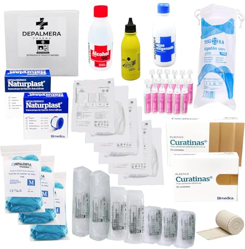 DEPALMERA Pharma - Kit de Reposición para Botiquín de Primeros Auxilios Homologado, Accesorios para Botiquín, Apto para Armario o Maletín, Uso en Hogar, Empresa o Mutua