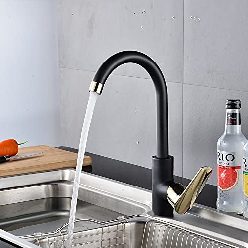 FCXWEVR 360° Swivel Kitchen Faucet, Black Single Handle Mixer Tap, Modern Sink Mixer, Hot & Cold Water Kitchen Faucet, Stylish Kitchen Sink Tap for Easy Use