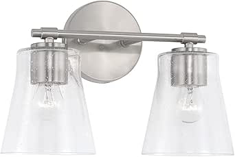 HomePlace by Capital Lighting 146921BN-533 Baker Transitional Tapered Seeded Glass Vanity Light for Bathroom, 2-Light 200 Total Watts, 10" H x 14" W, Brushed/Satin Nickel