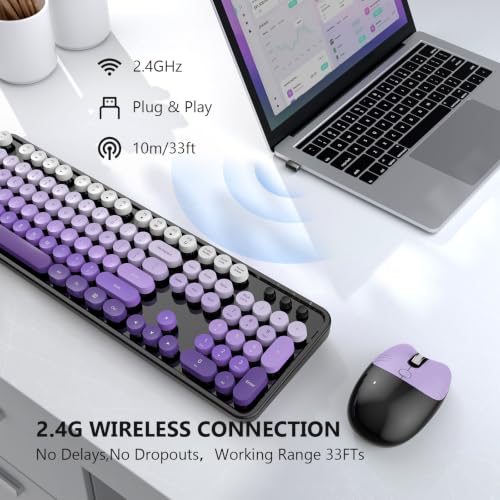 Image of MOFII Wireless Keyboard and Mouse Combo, 2.4 GHz Full-Size Retro Round Keyboard and Mouse, Plug and Play, 8 Multimedia & Shortcut Keys for Mac, Windows, Laptop /Desktop /PC - Black Purple Gradient