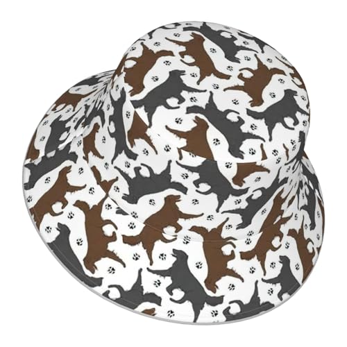 Men and Women Trotting Flat Coated Retrievers Paw Print Night Reflective Hat Runner Cap Visor Bucket Hat Flash Rave Festival Fisherman Cap ﻿ Black3