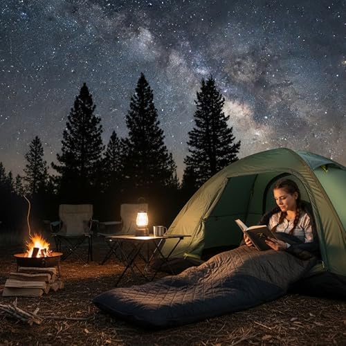 Image of ROCKSPORT Dolomite +10C to +20C Winter Sleeping Bag for Adult with Air Pillow, Camping Sleep Bag with Lightweight Fiber Sheet Filling for Winter Season