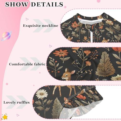 Forest Deer Fox Tree Girls Long Sleeve Swimsuit UPF 50+ Rashguard Swimwear One Piece Bathing Suit 212201703