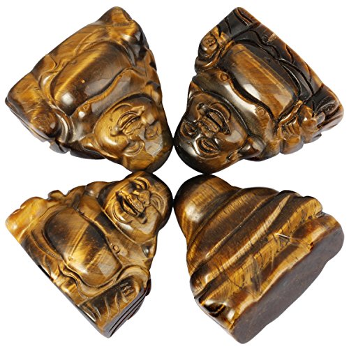 Mookaitedecor Tiger's Eye Happy Buddha Crystal Figurine Carved Statue Pocket Stone Home Decoration 1.5 Inch #TOP1