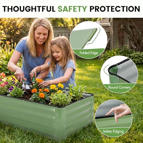 INNO STAGE Galvanized Raised Garden Bed Kits, 8x2x1ft Metal Raised Garden Beds Outdoor, Large Steel Raised Planter Bed with Gloves for Vegetables & Flowers Patio Ground Planter Box (Olive Green, 1PC) by INNO STAGE - Used condition - Image 5
