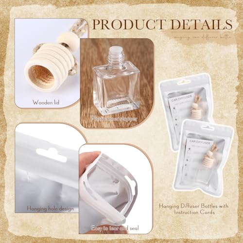 Image of Boao 150 Sets Hanging Car Air Freshener Diffuser Bottles with Instruction Card and 4 x 6'' Resealable Holographic Bag for Empty Car Essential Oil Perfume Bottles Packaging (Cube)