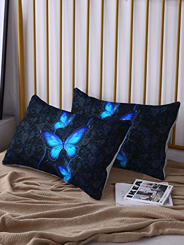 Hosima Blue Butterfly Bedding Set For Girls Bedroom Set,Mandala Bedding Boho Floral Twin Fitted Sheet Set,Butterfly Print Fitted Sheet Queen Size, 1 Fitted Sheet+2 Pillowcases. #TOP6