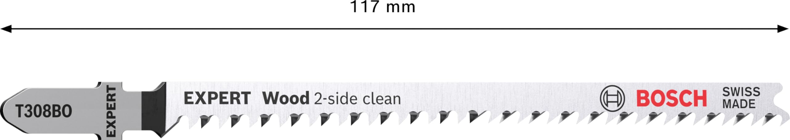 Bosch Professional 5x Hojas de sierra de calar Expert `Wood 2-Side Clean` T 308 BO (para Contrachapado, Tablero para mobiliario de madera maciza, Longitud 117 mm, accesorios Sierra de calar)