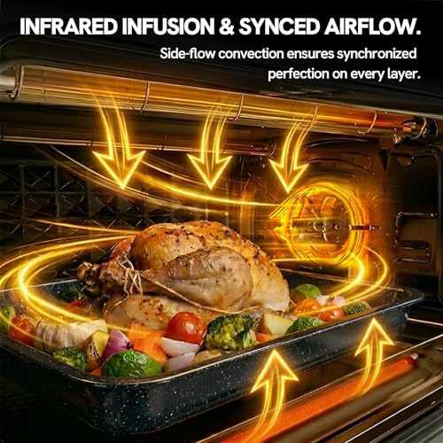Image of VAL CUCINA 26.3 QT Non-Toxic Enamel Interior Air Fryer Toaster Oven Combo, 10-in-1 Convection Countertop Oven with Infrared Heating, Fits 12 inch Pizza & 6 Slice Toast, Easy Clean Enamel Baking Pan