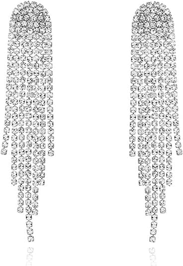 SABVITA Pendientes Largos de Borla de Cristal, Pendientes Mujer, Pendientes Colgantes Plata, Hipoalergénico Pendientes de Borlas Pendientes Cristal Largos, Aretes Colgantes Regalos para Mujeres Niñas
