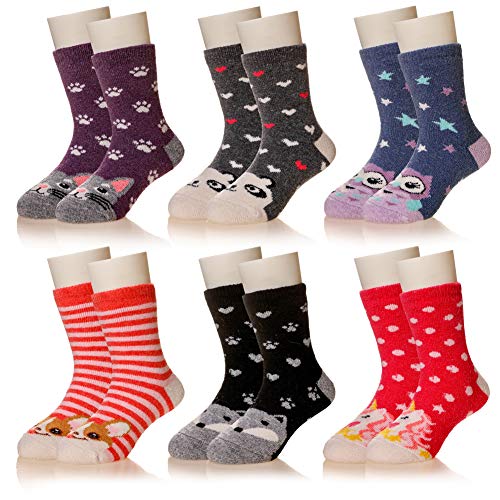 Image of Eocom Kids Wool Socks For Boys Girls Warm Hiking Thermal Winter Cozy Soft Thick Toddlers Crew Boot Socks 6 Pairs