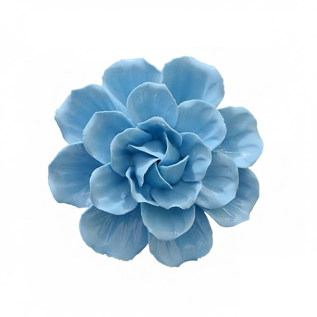AMERRY Blue,Camellia,3.55",Ceramic Wall Flower Decor Artificial 3D Flower Wall Art，Handmade 3D Wall Art Hanging Sculpture， Porcelain Flower Wall Décor