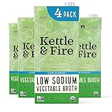 Kettle and Fire Low Sodium Vegetables Broth - Pack of 4 - Organic Cooking Stock, Protein, Keto, Paleo, GF, Whole 30 Diet Friendly, Natural Soup Base, 32 oz Liquid Cases