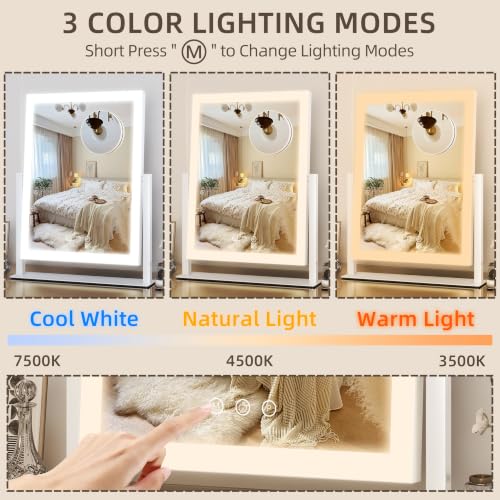 Image of FENNO Rectangular Makeup Vanity Mirror with Lights, 13x17 Inch, White