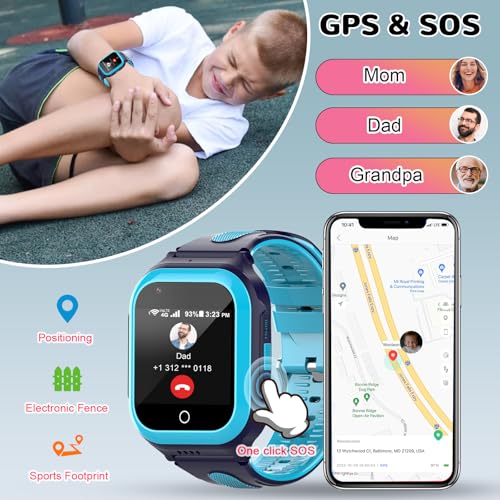 Image of Wonlex 4G Kids Smartwatch with SIM Card, 1.4 inch GPS Smart Watch for Kids, Boys Girls Phone Watch with Temperature HR BP Monitor, Video Calls, SOS, Camera, Pedometer, Alarm, Music Player(Blue)