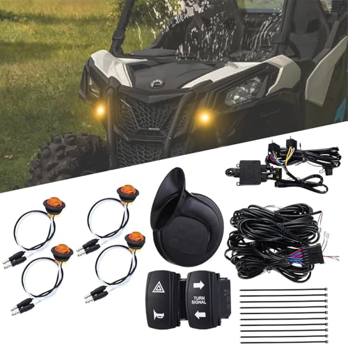 UTV Turn Signal Kit Pre-Wired, Plug and Play UTV ATV Blinker Kit with 110D Horn, Rocker Switch, Universal UTV Street Legal Kit for Polaris, Kawasaki, CFMOTO, Pioneer, Can-Am