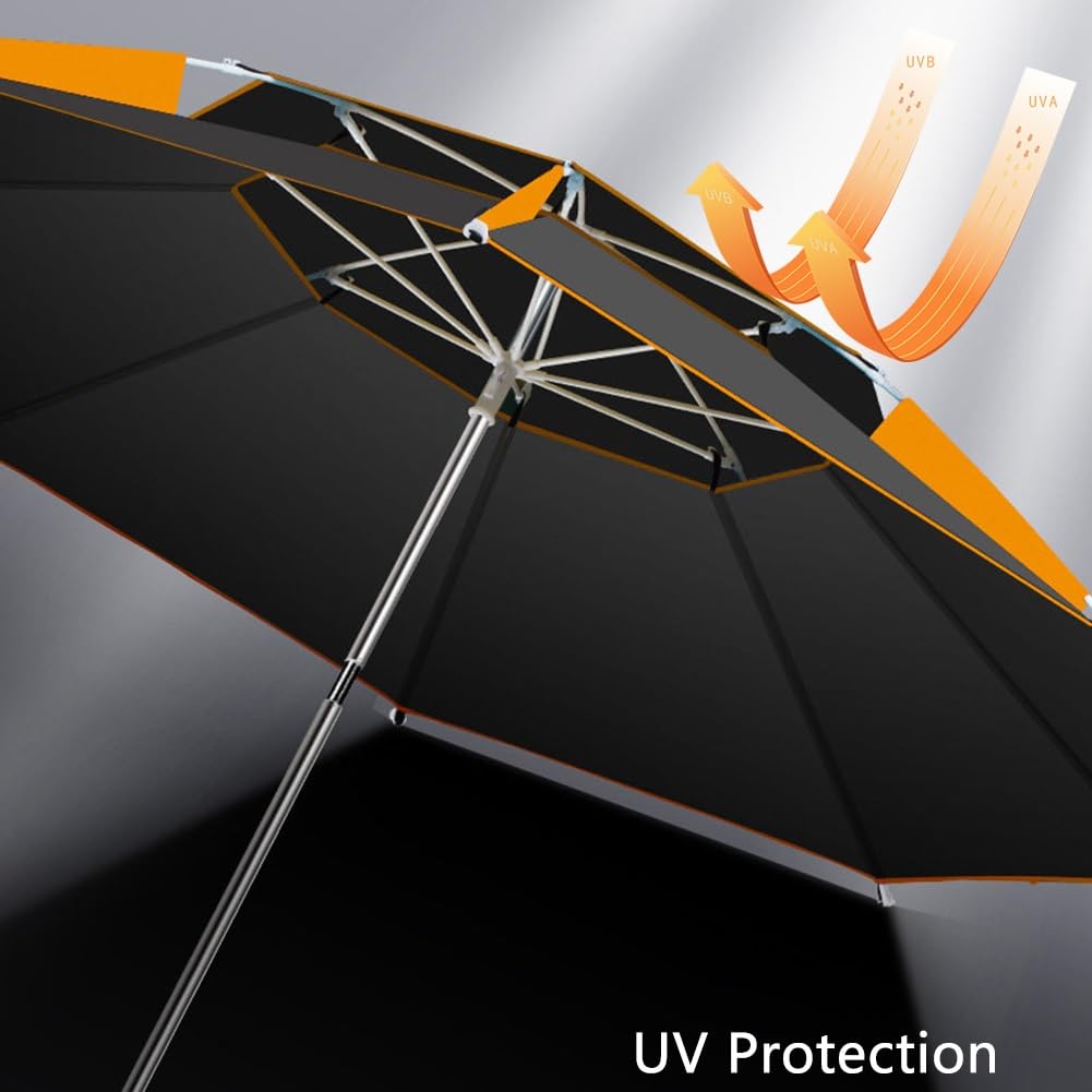 Odporny na wiatr parasol plażowy, regulacja nachylenia w zakresie 360°, ochrona UV, parasol wędkarski do użytku na świeżym powietrzu, z kotwicą do piasku i torbą transportową