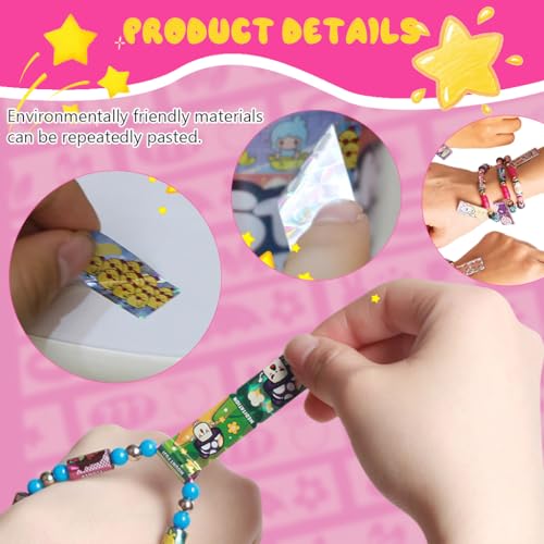 Image of PATPAT 190Pcs DIY Sticky Rolls Bracelet Kit, Fun Sticker Roll Bracelet for Girls Stylish with 190 Mini Stickers, Assorted Beads & Charms, Friendship Bracelet Making Set Birthday Gift for Kids