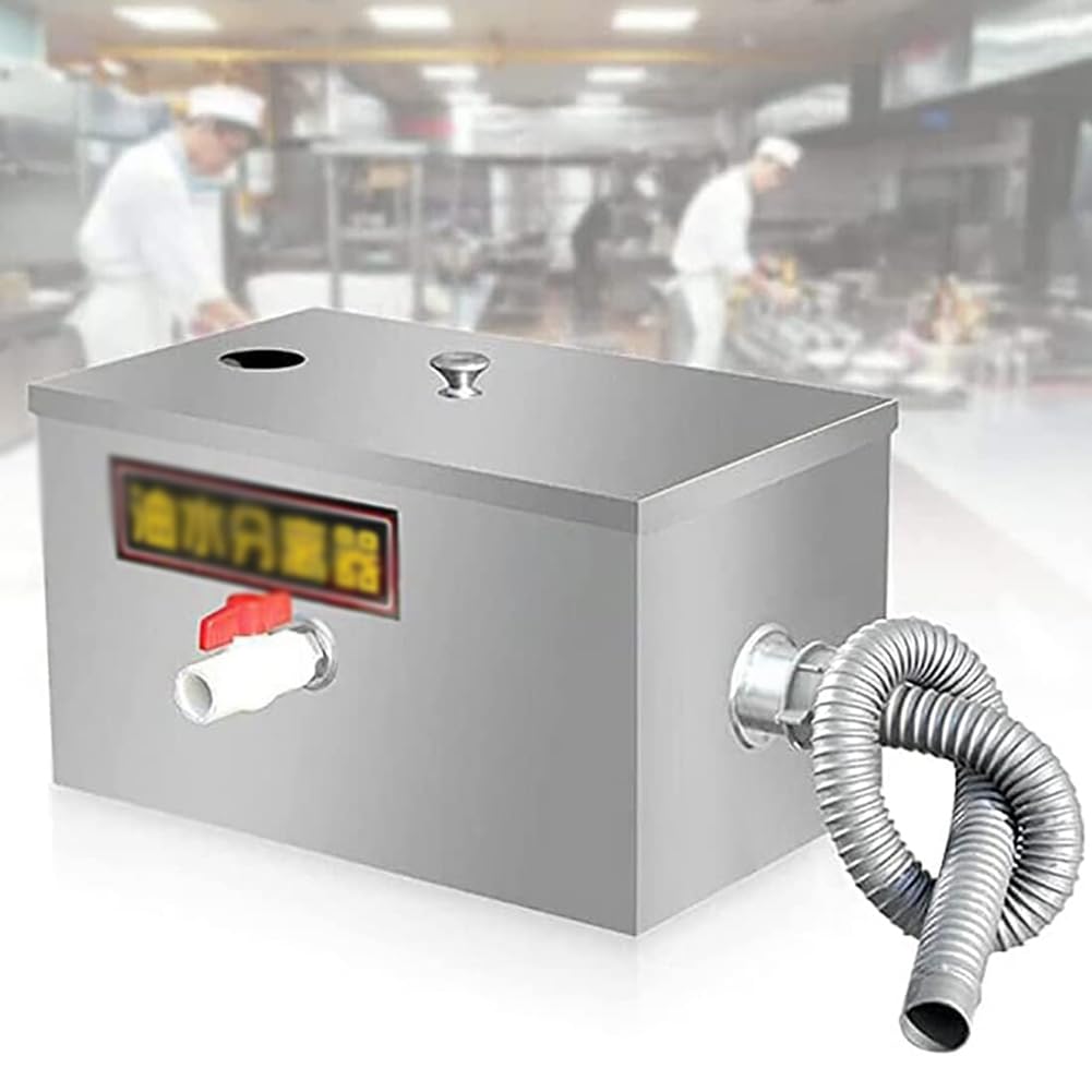 Commercial Grease Trap Interceptor Set Interceptor, Stainless Steel Under Sink Grease Trap for Restaurant with Removable Filter Basket for Restaurant Factory Home Kitchen
