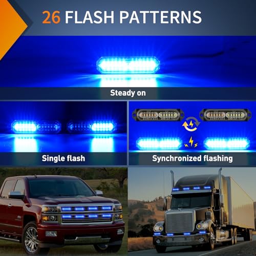 Image of Nilight 8PCS LED Strobe Lights 12V 24V Amber White Sync Feature Ultra Slim | Blue 12 LED Emergency Hazard Warning Lights Flashing Warning Mini Surface Mount Grille for Cars Trucks Camper trailer SUVs
