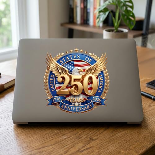 Image of 2-Piece USA 250th Anniversary Patriotic Car Decal | American flag and eagle window decal for cars; 1776-2026 commemorative patriotic design