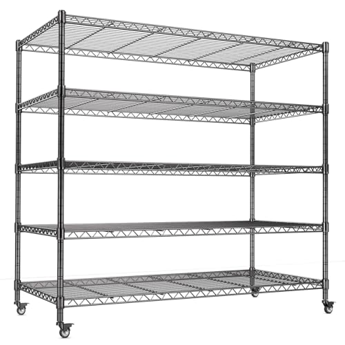 Estanterías metálicas de alta resistencia, Estantería Metálica de 5 Niveles con Ruedas,Estantería de Almacenamiento adjustable con Ajustar el pie,con Cocina, garaje,152×61×182cm,Carga Máxima 1600 kg