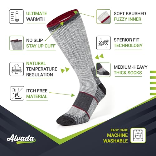 Image of Alvada Merino Wool Hiking Socks Thermal Warm Crew Winter Boot Sock For Men & Women 3 Pairs