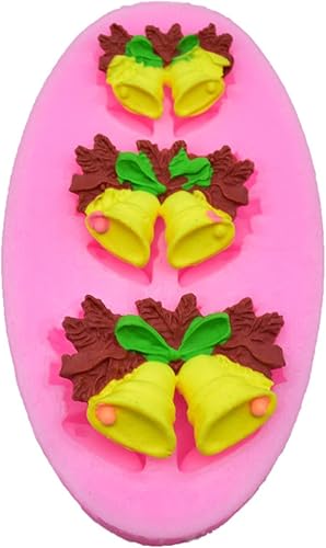 Fondant - Molde de de silicona líquida de 3 piezas para hornear en forma de campana de Navidad