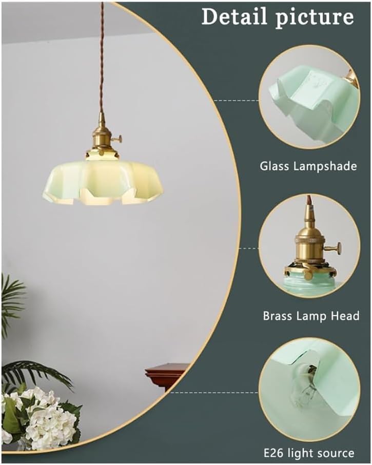 Retro francuski kremowy kształt kwiatu szklany wisiorek oprawy oświetleniowe 2 szt. kolorowa lampa klosz mosiężna lampa wisząca, do jadalni salonu (zielona)
