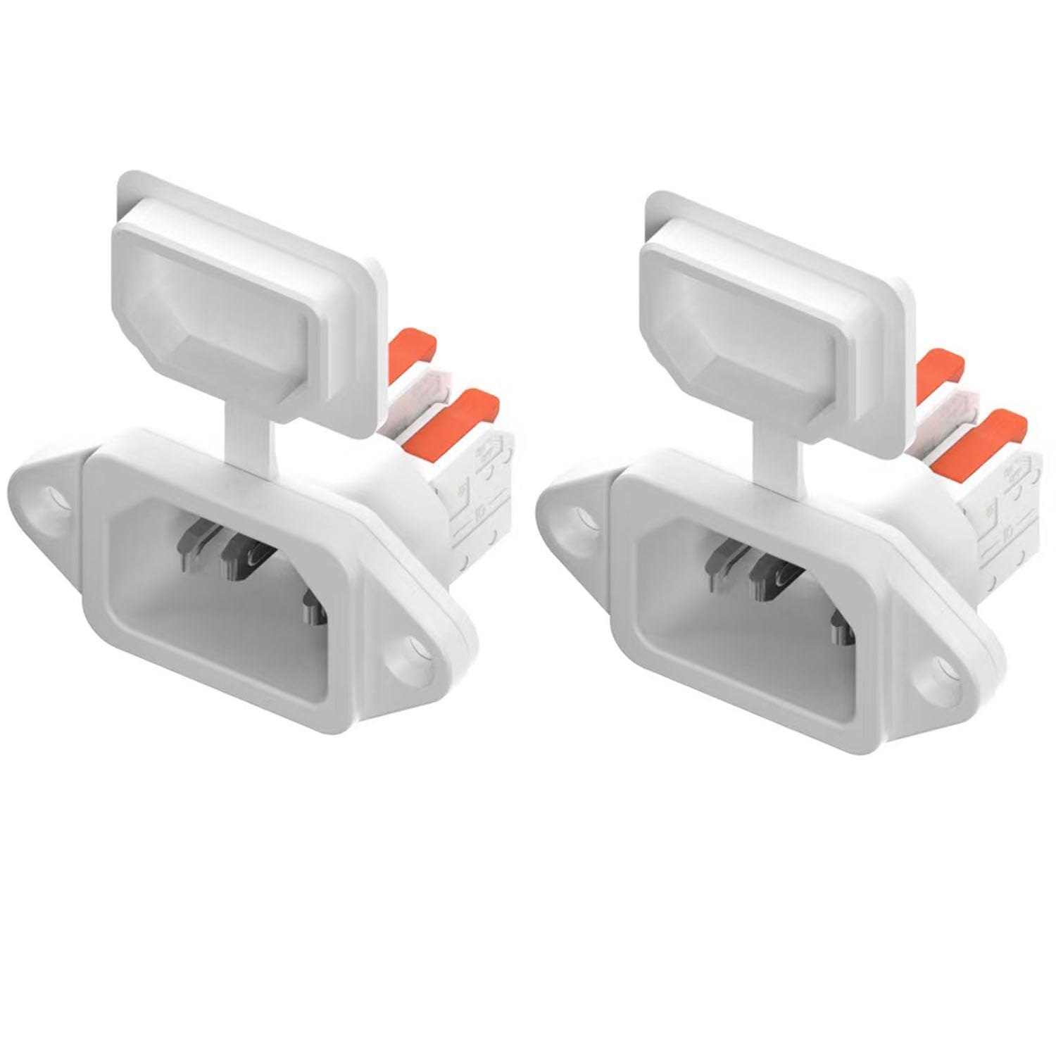 RUNCCI-YUN 2 PCS 3 Pin C14 IEC Power Connector (orange handle) 10A 250V C14 Panel Mount Power Connector,with waterproof cap,white