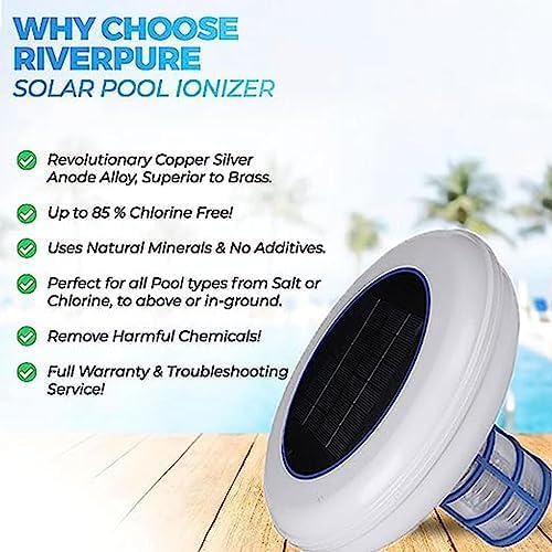 Solarny jonizator basenu, automatyczny oczyszczacz jonów miedzi, srebra, do basenów o wadze do 35 000 g, wydajny system czyszczenia basenu do czystej wody i użytku w spa