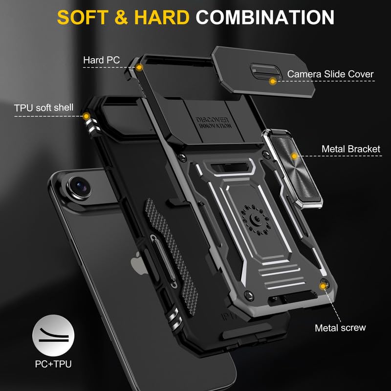 Image of Slide Camera Cover with Ring Holder Mobile Phone Back Cover for iPhone 17 Air - Black