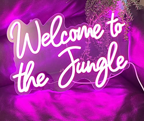Image of Welcome to the Jungle LED Neon Signs Pink Neon Lights for Wall Decor USB Light Up Sign For Garden Home Porch store Christmas Living Room Bar Decoration(16.5 * 11Inch)