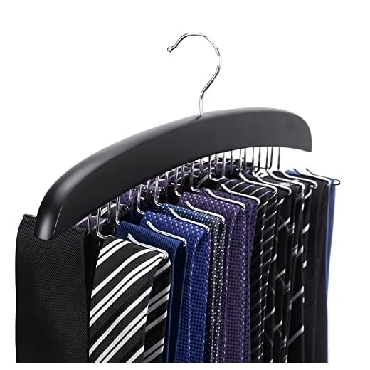 SunTrade Wooden Tie Hanger,24 Tie Organizer Rack Hanger Holder Hook (Black, 24 hooks)