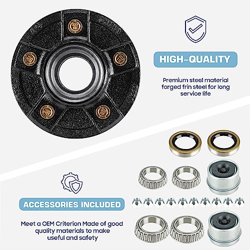Image of Trailer Idler Hub Kit, 5 lug, 4.5 inch Bolt Idler Hub for 3500lb Trailer, Boat Trailer Hubs 5 Lug,Suit 1-1 /16 inch to 1-3 /8 inch Spindle , Trailer Wheel Hub Assembly (Set-2, Only Fit for Tapered Spindle)