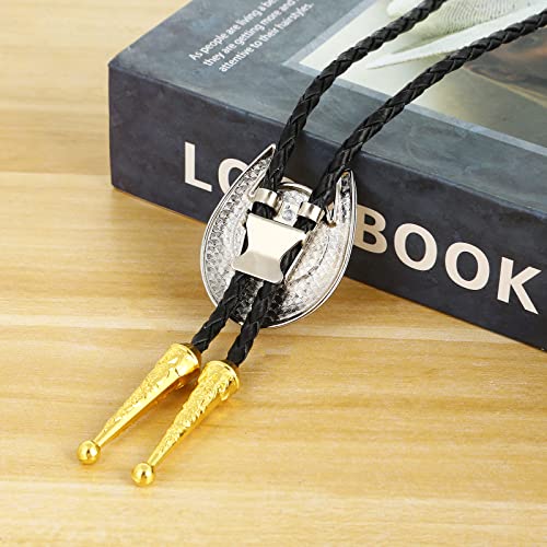 Image of Jeilwiy Bolo Tie for Men, Western Cowboy Golden Longhorn Bull Eagle Horse Cowboy Hat Bolo Necklace Leather Necktie for Women