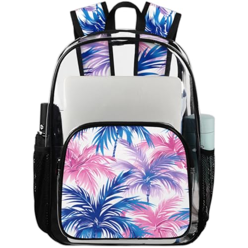 Coconut Tree Watercolour Clear Backpack Stadium Approved PVC Backpacks for Adults Heavy Duty Clear Bag for Work Security Travel College