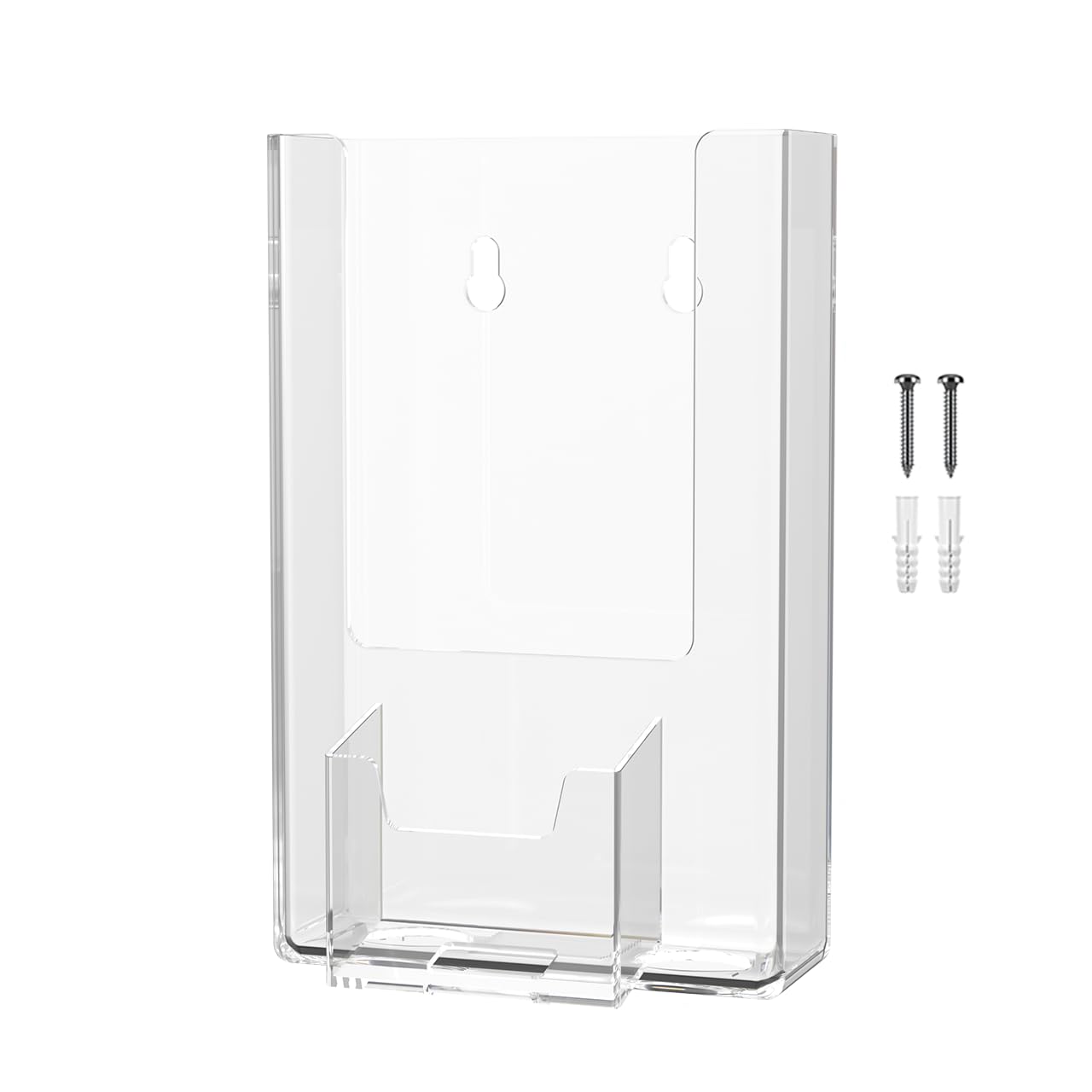 Marketing Holders Brochure Holder with Slot and Hanging Hardware for 4" Rack Cards and 2" x 3.5" Contact Info Cards Trifolds Clear Plastic Wall