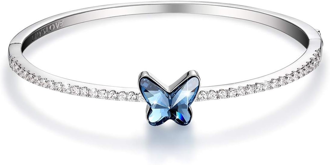 CRYSLOVE Butterfly Bangle Bracelet Dream Chasers Elegant Butterfly Cuff Copper Blue Crystal Butterfly Bracelet Jewellery Gift, Comes with Elegant Gift Box