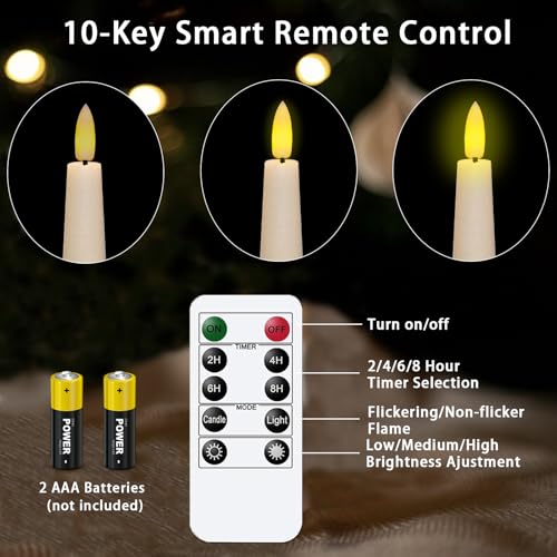 Image of Upgraded Real Wax LED Flameless Taper Candles with Remote, KSWING Ivory Candlesticks Battery Operated 3D Flickering - 2 PCS 9.6 inch Long Realistic Fake Candle Sticks for Home /Wedding /Fireplace Xmas Decor