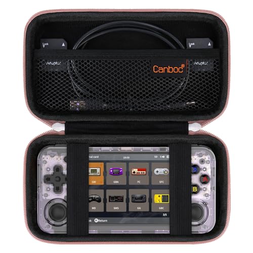 Canboc Hard Carrying Case Compatible with RG35XX H Retro Handheld Game Console, Video Gaming Console Storage Box, Mesh Pocket fits Cable, SD Card, Rose Gold (Case Only)