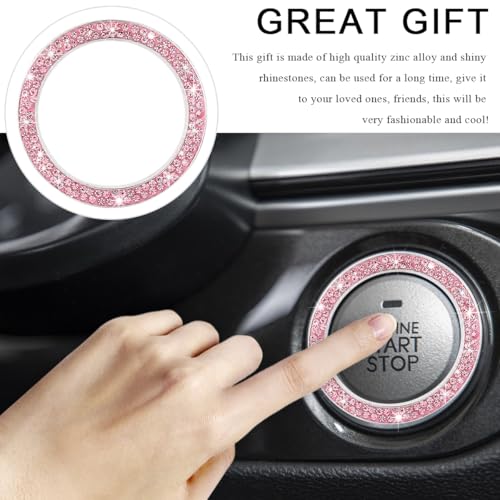 Image of 2 PCS Car Bling Crystal Rhinestone Engine Start Ring Decals, Sparkling Diamond Car Push Start Button Ignition Ring Sticker, Auto Key Ignition Knob Ring Decoration for Women Girls (Pink)