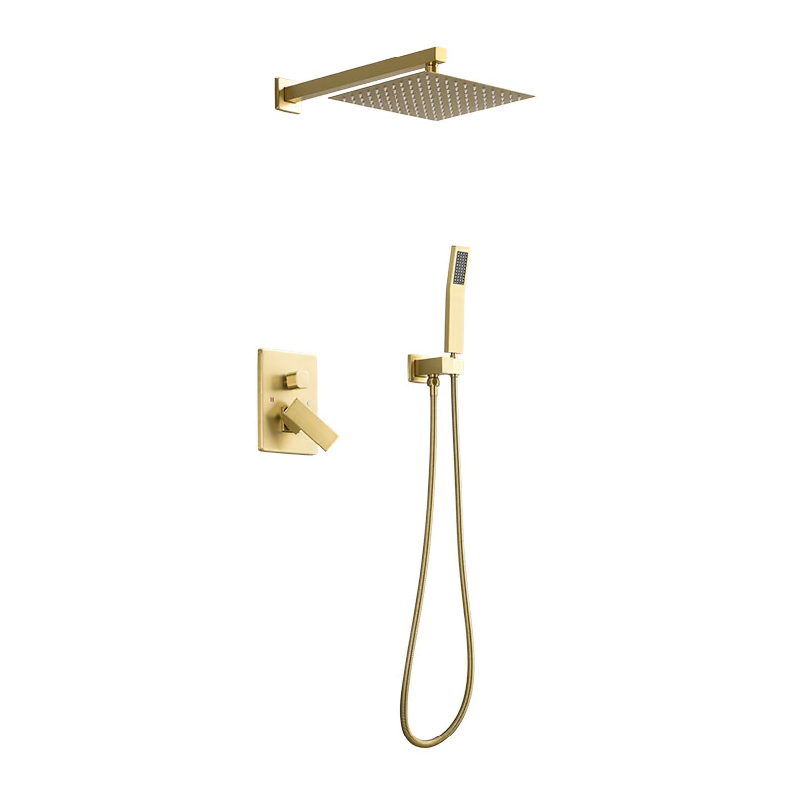 ASerZenith in-Wall Concealed Shower, Full Copper Shower Shower, Black Dual Function Concealed Shower, Hotel Shower, Bathroom(Golden)